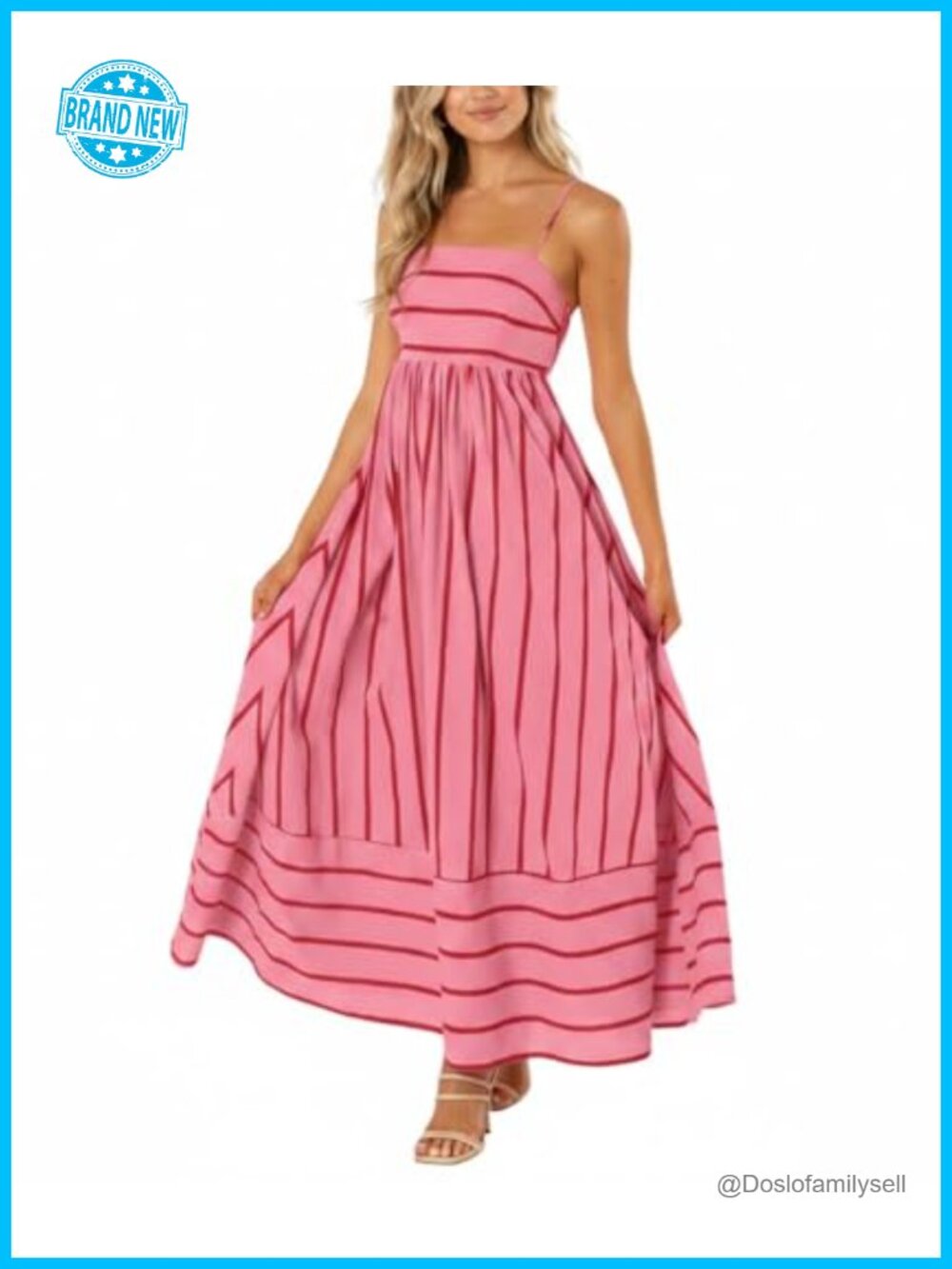 Striped Smocked Back Maxi Dress Spaghetti Strap Cut Out Flowy Swing
